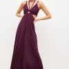 Karen Millen Petite Strap Detail Jersey Crepe Maxi Dress -Karen Millen shop burgundy petite strap detail jersey crepe maxi dress