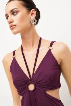 Karen Millen Petite Strap Detail Jersey Crepe Maxi Dress 8 Karen Millen Petite Strap Detail Jersey Crepe Maxi Dress -Karen Millen shop burgundy petite strap detail jersey crepe maxi dress 2