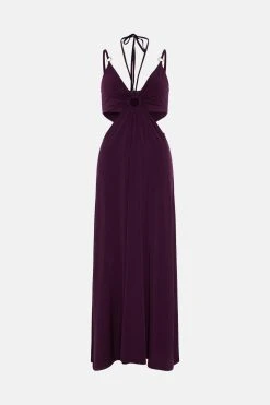 Karen Millen Petite Strap Detail Jersey Crepe Maxi Dress 9 Karen Millen Petite Strap Detail Jersey Crepe Maxi Dress -Karen Millen shop burgundy petite strap detail jersey crepe maxi dress 3