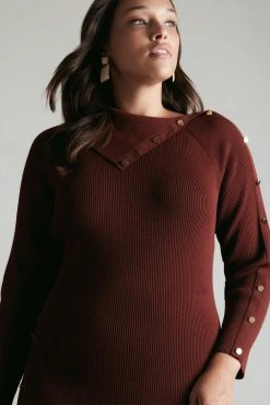 Karen Millen Plus Size Envelope Neck Dress -Karen Millen shop burgundy plus size envelope neck dress 2