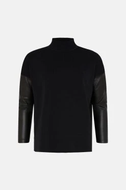 Karen Millen Pu Sleeve Zip Shoulder Knit Jumper -Karen Millen shop burgundy pu sleeve zip shoulder knit jumper 2