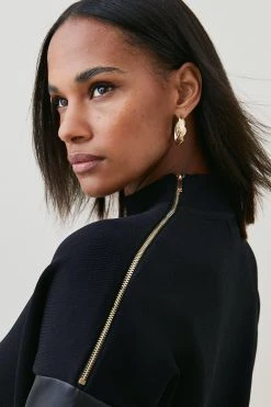 Karen Millen Pu Sleeve Zip Shoulder Knit Jumper -Karen Millen shop burgundy pu sleeve zip shoulder knit jumper 4