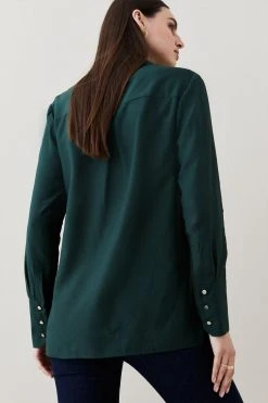 Karen Millen Silk Viscose Satin Woven Shirt -Karen Millen shop burgundy silk viscose satin woven shirt 1 2