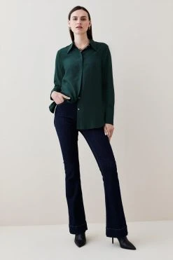 Karen Millen Silk Viscose Satin Woven Shirt -Karen Millen shop burgundy silk viscose satin woven shirt 1 4