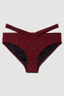 Karen Millen Slinky Strappy Bikini Bottoms -Karen Millen shop burgundy slinky strappy bikini bottoms 1
