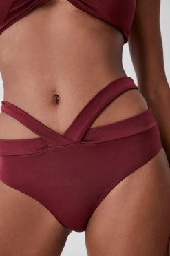 Karen Millen Slinky Strappy Bikini Bottoms -Karen Millen shop burgundy slinky strappy bikini bottoms 2