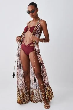 Karen Millen Slinky Strappy Bikini Bottoms -Karen Millen shop burgundy slinky strappy bikini bottoms 3