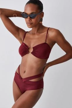 Karen Millen Slinky Strappy Bikini Bottoms -Karen Millen shop burgundy slinky strappy bikini bottoms 5