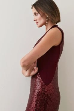 Karen Millen Tall All Over Sequin Mesh Detail Maxi Dress