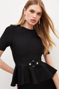 Karen Millen Trimmed Waist Peplum Bandage Detail Top -Karen Millen shop burgundy trimmed waist peplum bandage detail top 2