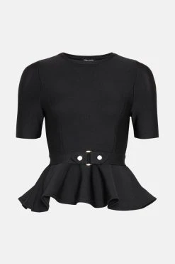 Karen Millen Trimmed Waist Peplum Bandage Detail Top -Karen Millen shop burgundy trimmed waist peplum bandage detail top 3