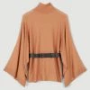 Karen Millen Belted Cashmere Blend Drape Sleeve Jumper -Karen Millen shop camel belted cashmere blend drape sleeve jumper