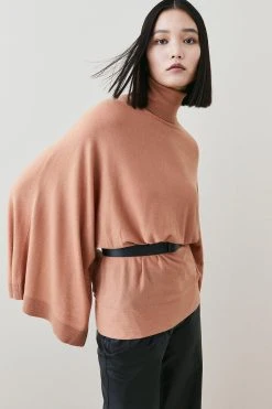 Karen Millen Belted Cashmere Blend Drape Sleeve Jumper 10 Karen Millen Belted Cashmere Blend Drape Sleeve Jumper -Karen Millen shop camel belted cashmere blend drape sleeve jumper 1 3