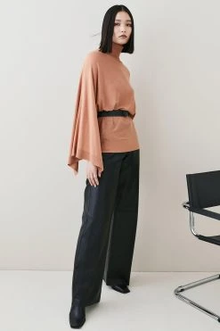 Karen Millen Belted Cashmere Blend Drape Sleeve Jumper 11 Karen Millen Belted Cashmere Blend Drape Sleeve Jumper -Karen Millen shop camel belted cashmere blend drape sleeve jumper 1 4