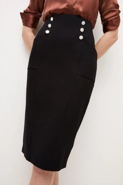 Karen Millen Button Pocket Ponte Midi Skirt -Karen Millen shop camel button pocket ponte midi skirt 2