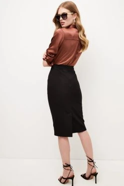 Karen Millen Button Pocket Ponte Midi Skirt