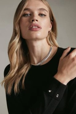 Karen Millen Cashmere Blend Crew Neck Trim Jumper -Karen Millen shop camel cashmere blend crew neck trim jumper 3