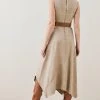 Karen Millen Check Belted High Low Midi Dress -Karen Millen shop camel check belted high low midi dress