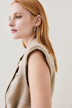 Karen Millen Check Sleeveless Tailored Jacket -Karen Millen shop camel check sleeveless tailored jacket 2