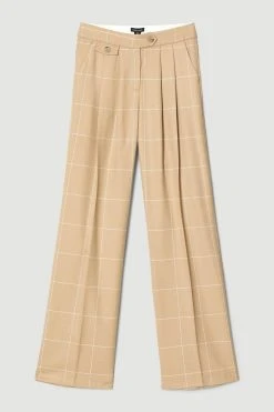 Karen Millen Check Wide Leg Pocket Detail Trouser -Karen Millen shop camel check wide leg pocket detail trouser 1 3