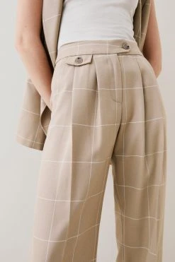 Karen Millen Check Wide Leg Pocket Detail Trouser -Karen Millen shop camel check wide leg pocket detail trouser 1 4