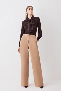 Karen Millen Compact Stretch Low Waist Trouser -Karen Millen shop camel compact stretch low waist trouser 1 1