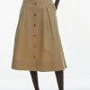 Karen Millen Cotton Sateen Midi Belted Skirt -Karen Millen shop camel cotton sateen midi belted skirt