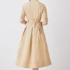 Karen Millen Cotton Sateen Short Sleeve Midi Shirt Dress -Karen Millen shop camel cotton sateen short sleeve midi shirt dress