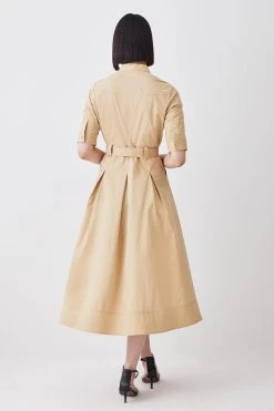 Karen Millen Cotton Sateen Short Sleeve Midi Shirt Dress