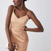 Karen Millen Italian Structured Satin Corset Detail Pencil Midi Dress -Karen Millen shop camel italian structured satin corset detail pencil midi dress