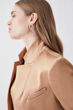 Karen Millen Italian Structured Satin Notch Neck Tailored Jacket