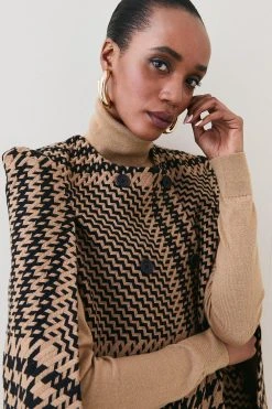 Karen Millen Italian Wool Blend Check Cape Coat
