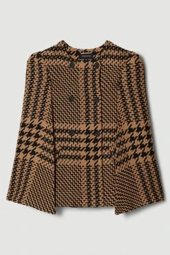 Karen Millen Italian Wool Blend Check Cape Coat -Karen Millen shop camel italian wool blend check cape coat 1 2