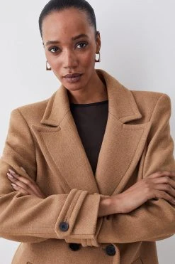 Karen Millen Italian Wool Double Breasted Maxi Coat -Karen Millen shop camel italian wool double breasted maxi coat 1 3
