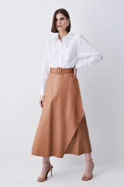 Karen Millen Leather Belted Drape Hem Maxi Skirt 11 Karen Millen Leather Belted Drape Hem Maxi Skirt -Karen Millen shop camel leather belted drape hem maxi skirt 1 3