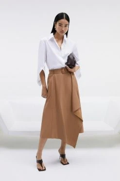 Karen Millen Leather Belted Drape Hem Maxi Skirt 12 Karen Millen Leather Belted Drape Hem Maxi Skirt -Karen Millen shop camel leather belted drape hem maxi skirt 1 4