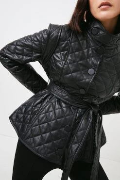 Karen Millen Leather Quilted Peplum Jacket