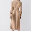 Karen Millen Long Sleeve Woven Pleated Midi Trench Dress -Karen Millen shop camel long sleeve woven pleated midi trench dress