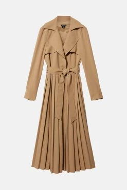 Karen Millen Long Sleeve Woven Pleated Midi Trench Dress -Karen Millen shop camel long sleeve woven pleated midi trench dress 2