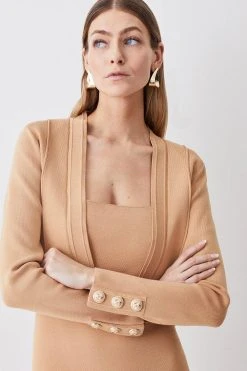 Karen Millen Milano Knit Edge To Edge Cardigan -Karen Millen shop camel milano knit edge to edge cardigan 2