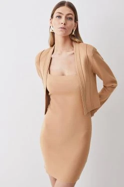 Karen Millen Milano Knit Edge To Edge Cardigan -Karen Millen shop camel milano knit edge to edge cardigan 3