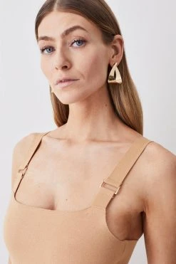 Karen Millen Milano Knit Gold Hardware Mini Dress -Karen Millen shop camel milano knit gold hardware mini dress 1 3