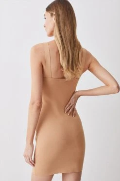 Karen Millen Milano Knit Gold Hardware Mini Dress -Karen Millen shop camel milano knit gold hardware mini dress 1 4