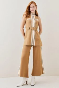 Karen Millen Milano Knit Wide Leg Cropped Trousers -Karen Millen shop camel milano knit wide leg cropped trousers 3