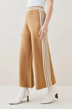 Karen Millen Milano Knit Wide Leg Cropped Trousers -Karen Millen shop camel milano knit wide leg cropped trousers 5