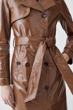 Karen Millen Patent Leather Trench Coat -Karen Millen shop camel patent leather trench coat 1 2