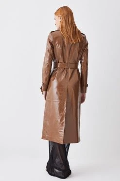 Karen Millen Patent Leather Trench Coat -Karen Millen shop camel patent leather trench coat 1 3