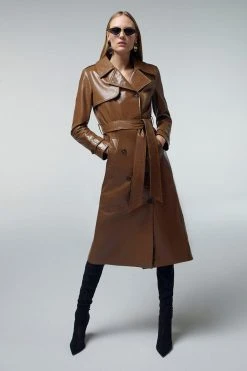 Karen Millen Patent Leather Trench Coat -Karen Millen shop camel patent leather trench coat 1 4