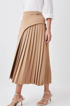 Karen Millen Petite Buckle Detail Pleated Midi Skirt
