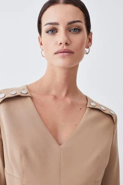 Karen Millen Petite Compact Stretch Button Detail Slim Leg Jumpsuit